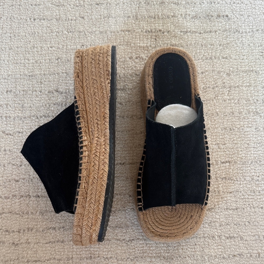 OYSHO Black Espadrille Wedge Sandals In Suede